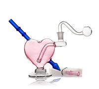 Mini bong Smoking Bong Pipe Pink Heart Glass bong Oil Burner Water Bong Portable Water Pipe Bubbler Bong small Oil Rigs For Smoking Bongs Glass Pipe Accessories 10mm Send hose Nicotine free
