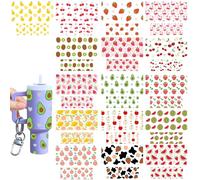 Mini Botton UV DTF Wrap- 16pcs Strawberry for 40 OZ Cup Keychian Rub On Christmas Decoration uvdtf Transfer Wrap Breast Cancer UVDTF Decals for Key Pendant DIY Crafts Bow (Strawberry)