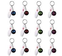 Mini Bowling Pins Keyring, Pack of 12 Bowling Pendants, Bowling Party Bags, Key Ring, Bowling Needle for Sports Parties, Backpacking Souvenirs, Victory Parties, Friends, Children, Family Gifts