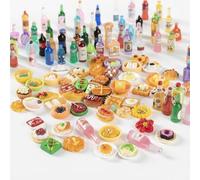 Mini Brands Food, Miniature Doll Accessories for Dollhouse Decoration, 80 Pcs Mini Food Set for Pretend Play Kitchen and DIY Crafts