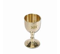 Mini Brass Altar Chalice- Triple Moon Goddess and Pentagram Wicca Chalice, 8.5 fl. oz Witchcraft Goblet Cup, Wiccan Supplies and Tools (45ml), Gold