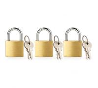 Mini Brass Padlocks with Keys, 20 mm, 3 Pack | Compact brass padlocks with 2 keys each, suitable for luggage, backpacks, travel bags and lockers.