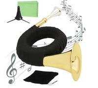 Mini Brass Pocket Horn, Compact French Horn Instrument, 6 Inches Pocket with Display Stand, Polished Brass Body, Mini with Classic, Music Instrument for Beginners Practice
