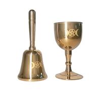 Mini Brass Triple Moon & Pentagram Altar Kit - Wiccan Altar Bell & Chalice Set, Sacred Ritual Tools for Witchcraft Supplies & Pagan Décor
