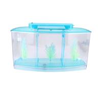 Mini Breeding Fish Tank LED Acrylic Transparent Three Section Isolation Box with Adjustable Lights for Small Fishes Guppies Betta Fish Aquarium (Blue)