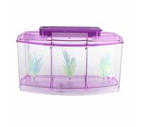Mini Breeding Fish Tank LED Acrylic Transparent Three Section Isolation Box with Adjustable Lights for Small Fishes Guppies Betta Fish Aquarium (Purple)