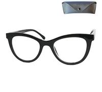 Mini Brille - Cat Eye Thick Frame Reading Glasses with Large Lenses, including FREE Trendy Case, Plastic Frame (Black) with Spring Hinge, Women Reading Glasses + 2.00 Magnification