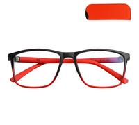 Mini Brille - Flex Gaming Glasses with Blue Light Blocking and NO Magnification, Large Rectangle Lens, Case, Lightweight Frame Black with Red Accent, Women Men Fake Glasses with Anti Blue Light Filter