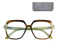 Mini Brille - Gaming Glasses with Blue Light Blocking and No Magnification, Large Hexagonal Lenses, Case, Glasses, Oversize Plastic Frame (Green), Women Anti Blue Light Filter