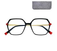 Mini Brille - Modern Computer Glasses Women with Light Plastic Frame and Metal Temples (Black) and Large Hexagonal Lenses, Case included, Blue Light Blocking Glasses Oversize + 2.50 Magnification