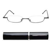Mini Brille Reading Glasses Half-Rim Slim for Women and Men with Case | Stainless steel frame with nose pads; lenses 44 × 19 mm, 132 mm wide, 14 g; red, black, blue, silver and graphite