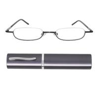Mini Brille Reading Glasses Half-Rim Slim for Women and Men with Case | Stainless steel frame with nose pads; lenses 44 × 19 mm, 132 mm wide, 14 g; red, black, blue, silver and graphite
