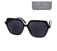 Mini Brille - Sun Reading Glasses with Retro Large Hexagonal Lenses, Case, Oversize Plastic Frame (Black), Sunglasses Women + 2.50 Magnification