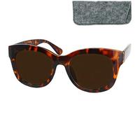 Mini Brille - Sun Reading Glasses with Retro Large Lenses, FREE Case, Oversize Square Thick Plastic Frame (Leopard Brown), Sunglasses Women + 1.50 Magnification