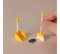 Mini Broom Dustpan Kit Staue Cleaning Tools Miniature Life Scene Props Ornament for Fairy Garden Micro Landscape Home Office Desktop Decoration DIY Accessories