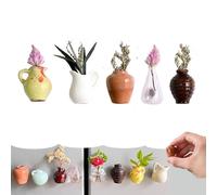 Mini Bud Vases Magnetic,Cute Creative Mini Ceramic Vase Magnets, Cute Tiny Magnets for Fridge Kitchen Office Decoration, Flower for Fridge (SET A)