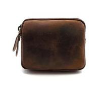 Mini Buffalo Leather Belt Bag Hunter Handmade Compact with 2 Zipper Pockets for Cards Cash Essentials Small Leather Bag Only 12 x 10 x 4 cm, Brown Hunter, Belt bag