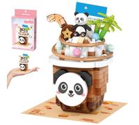 Mini Building Blocks include 380pcs Snow Top Milk Tea Panda Toy Plastic Cute Building Block Sets for Adults Kids DIY Micro Blocks Sets for Panda Toy