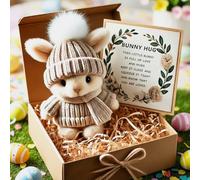 Mini Bunny Hug Cute Easter Gift, 2026 New Minis Rabbits in Box, Emotional Support Positive Crochet Bunny, Handmade Plush Pocket Hug Rabbit Doll With Card, for Kids Family Friend (Khaki)