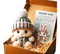 Mini Bunny Hug Cute Easter Gift, Emotional Support Bunny with Knitted Hat and Pom Pom, Handmade Plush Pocket Hug Rabbit doll, Unique Gift For Family Friend Girls Boys - Includes Box & Card (Gray)