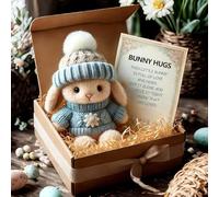 Mini Bunny Hug Cute Easter Gift, Emotional Support Cute Bunny Plush In A Box, Mini Soft Pocket Rabbit Toy, Stuffed Animal Bunny Doll With Inspirational Card,for Mother's Day,Birthday (Blue)