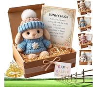 Mini Bunny Hug Cute Easter Gift,Handmade Bunny Hugs in Box,A Little Bundle of Love & Comfort,Cute Mini Soft Pocket Rabbit Toy,Stuffed Animal Bunny Doll with Inspirational Card (Blue)