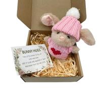 Mini Bunny Hug Cute Easter Gift, Handmade Crochet Bunny Hugs in a Box, Easter Bunny Toy, Pocket Hug Gift for Easter, Cute Plush Rabbit Doll for Kids & Friends (Pink)