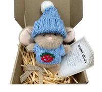 Mini Bunny Hug Cute Easter Gift, Handmade Crochet Bunny Hugs in a Box, Easter Bunny Toy, Pocket Hug Gift for Easter, Cute Plush Rabbit Doll for Kids & Friends (Blue)