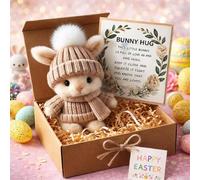 Mini Bunny Hug Cute Easter Gift, Handmade Emotional Support Cute Bunny Plush in A Box with Inspirational Card, Easter Plush Soft Rabbit Pocket Toy, Comfort Gift for Friends, Family (Khaki)
