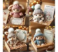 Mini Bunny Hug Cute Easter Gift, Handmade Emotional Support Cute Bunny Plush in A Box with Inspirational Card, Soft Pocket Rabbit Motivational Doll Decor, Comfort Gift for Friends, Family (4Pcs)