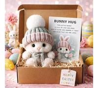 Mini Bunny Hug Cute Easter Gift, Handmade Emotional Support Cute Bunny Plush in A Box with Inspirational Card, Easter Plush Soft Rabbit Pocket Toy, Comfort Gift for Friends, Family (Gray)