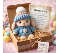 Mini Bunny Hug Cute Easter Gift, Handmade Emotional Support Cute Bunny Plush in A Box with Inspirational Card, Easter Plush Soft Rabbit Pocket Toy, Comfort Gift for Friends, Family (Blue)