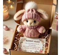 Mini Bunny Hug Cute Easter Gift, Handmade Plush Pocket Hug Rabbit Doll, Emotional Support Positive Crochet Bunny, Gift for Her, Family, Friends, Loved Ones (Pink)