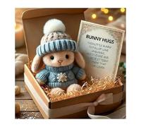 Mini Bunny Hug Cute Easter Gift, Mini Bunnies, Emotional Support Positive Crochet Bunny, Minis Rabbits in Box, Handmade Plush Pocket Hug Rabbit Doll, for Family Friend Gifts (Blue)