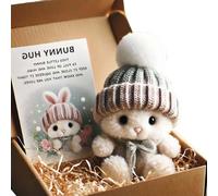 Mini Bunny Hug Cute Easter Gift, Mini Bunnies, Minis Rabbits in Box Emotional Support Positive Plush Pocket To Family, Friends and Loved Ones On Easters (Grey)