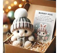 Mini Bunny Hug Cute Easter Gift, Mini Bunny Hug in Box, Emotional Support Positive Crochet Bunny with Inspirational Card, Handmade Plush Pocket Hug Rabbit Doll for Kids Family Friend (1PC-Grey)