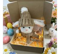 Mini Bunny Hug Cute Easter Gift,Mini Bunny in a Box,18cm Easter Rabbit Soft Toy,Handmade Hug Rabbit Plush Doll, Plush Pocket Hug Rabbits Dolls,Emotional Support Positive Rabbits (B, LED lights)