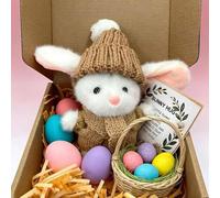 Mini Bunny Hug Cute Easter Gift Mini Bunny in a Box Handmade Plush Pocket Hug Rabbit Doll Plush Bunnyy With Knitted Hat Cute Easter Soft Toy Handmade Hug Rabbit PIush Doll for Kids Family Friend