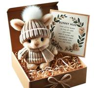 Mini Bunny Hug Cute Easter Gift, Minis Rabbits in Box,Emotional Support Positive Crochet Bunny with Inspirational Card, Handmade Plush Pocket Hug Rabbit Doll for Kids Family Friend (D)