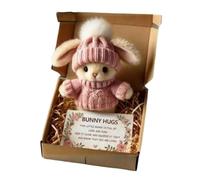 Mini Bunny Hug Cute Easter Gift, Minis Rabbits in Box,Emotional Support Positive Crochet Bunny with Inspirational Card, Handmade Plush Pocket Hug Rabbit Doll for Kids Family Friend (B)