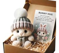 Mini Bunny Hug Cute Easter Gift, Minis Rabbits in Box,Emotional Support Positive Crochet Bunny with Inspirational Card, Handmade Plush Pocket Hug Rabbit Doll for Kids Family Friend (C)