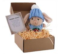 Mini Bunny Hug Cute Easter Gift, Plush Bunny with Hand-Knitted Pocket, Pocket Bunnies Hug in Gift Box with Inspirational Card, Handmade Easter Basket Stuffers for Kids, Friends & Loved Ones