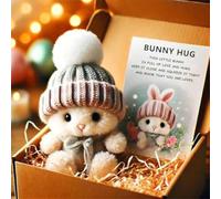 Mini Bunny Hug Cute Easter Gift,Plush Pocket Hug Rabbit with Knitted Hat and Pom Pom,Bunny Stuffed Animal Sets,Cute Handmade Mini Emotional Support Rabbit with Gift Box&Card, Bunny in a Box (Type C)