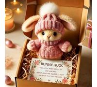 Mini Bunny Hug Cute Easter Gift,Plush Pocket Hug Rabbit with Knitted Hat and Pom Pom,Bunny Stuffed Animal Sets,Cute Handmade Mini Emotional Support Rabbit with Gift Box&Card, Bunny in a Box (Type A)