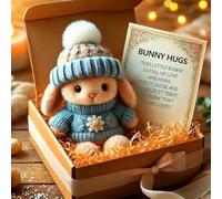 Mini Bunny Hug Cute Easter Gift,Plush Pocket Hug Rabbit with Knitted Hat and Pom Pom,Bunny Stuffed Animal Sets,Cute Handmade Mini Emotional Support Rabbit with Gift Box&Card, Bunny in a Box (Type B)