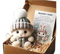 Mini Bunny Hug Cute Easter Gift,Plush Pocket Hug Rabbit With Knitted Hat and Pom Pom,Emotional Support Positive Crochet Mini Ra/bbit Doll,Sending A H/ug G/ift,B/unny Stuffed Animal Sets,Light Grey