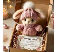 Mini Bunny Hug Cute Easter Gift, Plush Pocket Hug Rabbit with Knitted Hat, Charming Easter Basket Stuffers, Bunny Stuffed Animal Sets Gift for Friends Includes Box and Card (Pink)