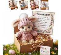 Mini Bunny Hug Cute Easter, Handmade Bunny Hugs in Box, Cute Mini Soft Pocket Rabbit Toy with Inspirational Card for Friends Family Valentine's Day pink