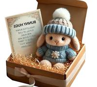 Mini Bunny Hug Cute Easter present, Plush Pocket Hug Rabbit Easter, Minis Rabbits in Box Emotional Support Positive With Lovers and Card (Blue)