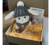 Mini Bunny Hug Cute Easter present, Plush Pocket Hug Rabbit Easter, Minis Rabbits in Box Emotional Support Positive With Lovers and Card (White)
